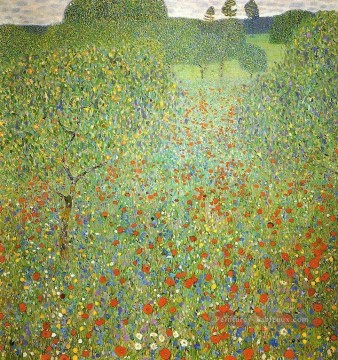 Mohnfeld Gustav Klimt paysage jardin autrichien Peinture à l'huile